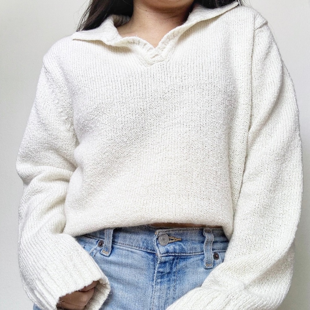 Carolyn Taylor White Cream Knit V-neck Sweater